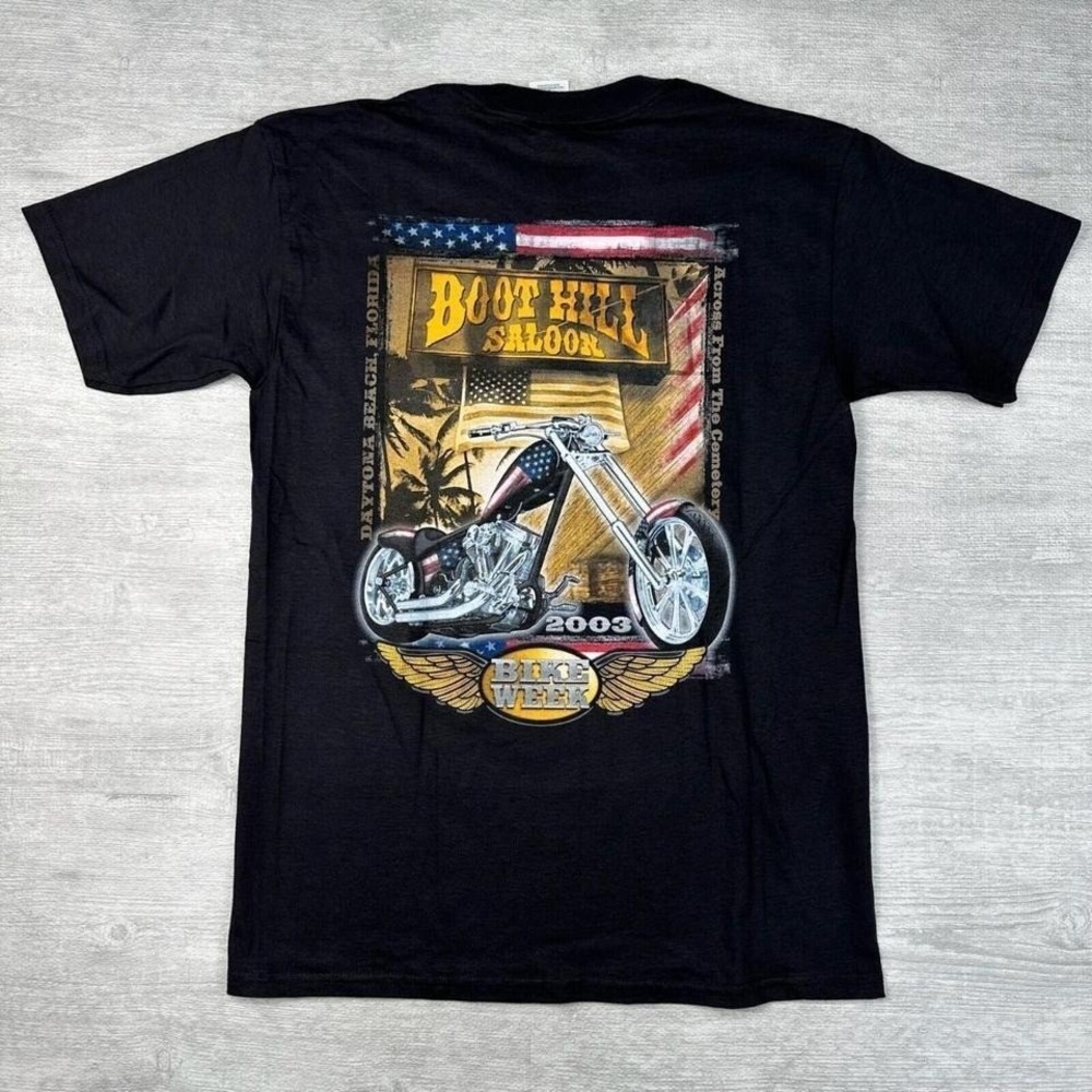 Vintage‎ Boothill Saloon Shirt Mens Medium Black Biker Rally Sturgis Bike Week